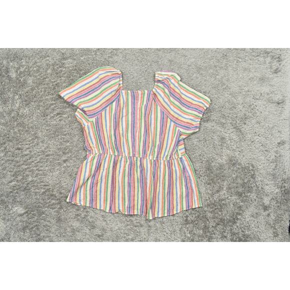 Lane Bryant Size 18 Multicolor Blouse, Cotton Blend, Short Sleeve V Neck Striped - Picture 3 of 7